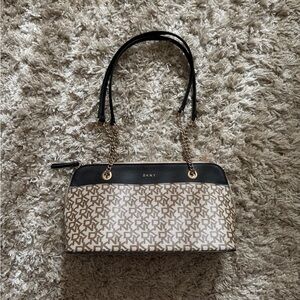 DKNY Black and Brown Monogram Shoulder Bag